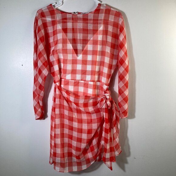 Womens Lovers & Friends Seth Gingham Mini Dress Lined Red White S NWT - Picture 1 of 10
